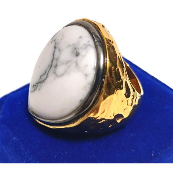 18k Yellow Gold 10 Microns Plated Ring Black and White Pear Shape Stone Size 6.5 - Picture 5 of 12